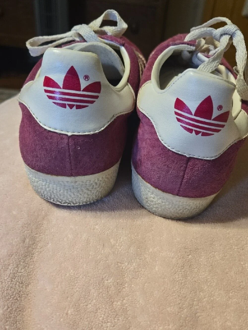 adidas Women’s Suede Sneakers in Magenta and White